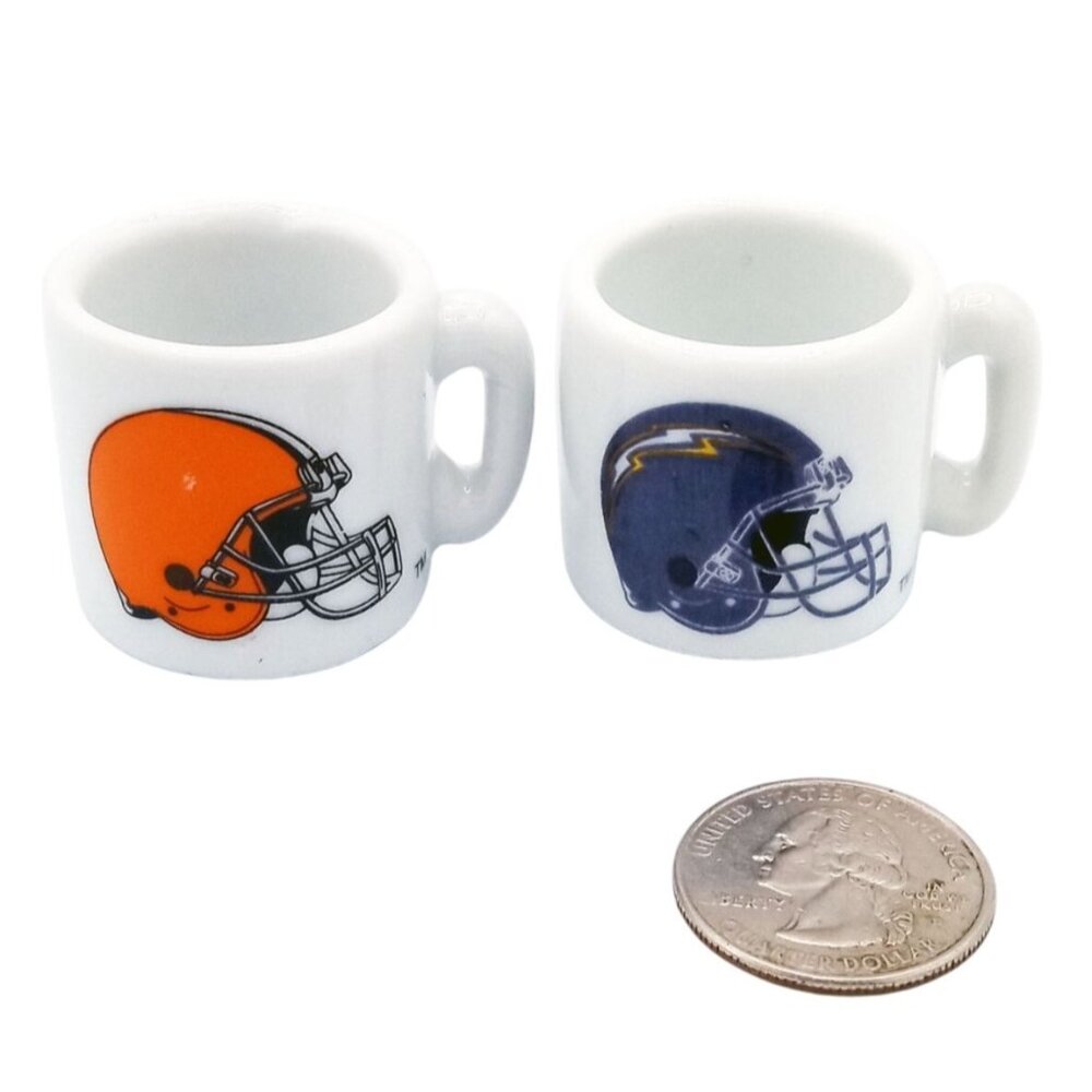 Miniature NFL Mugs Team Helmet Collectible Pair Browns Chargers Vintage 1.25 In